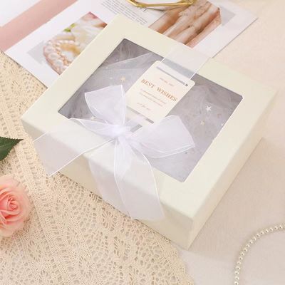 Ribbon White Cardboard Cosmetic Box With PVC Window Cosmetic Paper Box Packaging