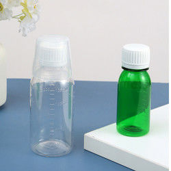 Clear Pill Bottle PET Vitamin Liquid Boston Plastic Bottle With CRC Cap And Cup