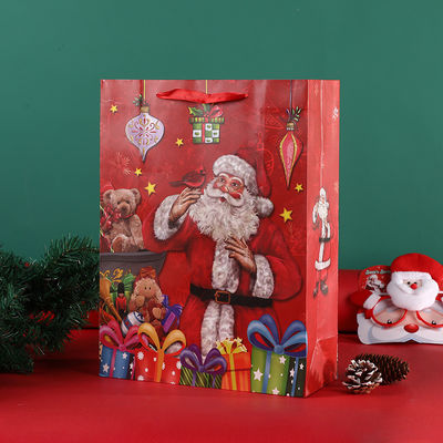 Gift Xmas Paper Bags With Silk Handle Christmas Paper Gift Bags