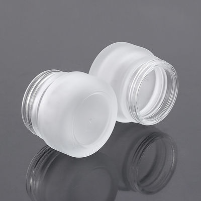 Stock Luxury Skin Care Glass Jar 50g Empty Frosted Cosmetic Packaging with Black Lid and Glass Bottle Plastic Cap White Disc