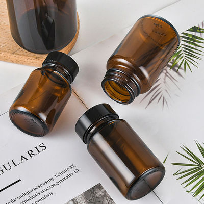 8oz 16oz 250ml 300ml 400ml 500ml Amber Brown Pharmaceutical Boston Round Glass Capsule Bottle with Black Cap and Induction Liner