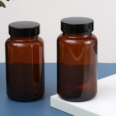 8oz 16oz 250ml 300ml 400ml 500ml Amber Brown Pharmaceutical Boston Round Glass Capsule Bottle with Black Cap and Induction Liner
