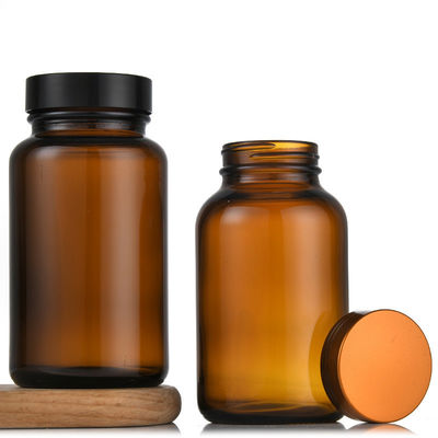 8oz 16oz 250ml 300ml 400ml 500ml Amber Brown Pharmaceutical Boston Round Glass Capsule Bottle with Black Cap and Induction Liner