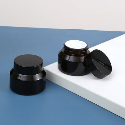 Sloping Shoulders 15g 20g 30g 50g 100g Amber Black Matte Glass Cream Jar with Glossy Black Cap Samples Process 2-3 days