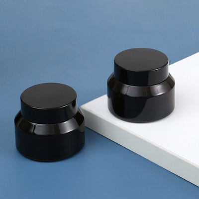 Sloping Shoulders 15g 20g 30g 50g 100g Amber Black Matte Glass Cream Jar with Glossy Black Cap Samples Process 2-3 days