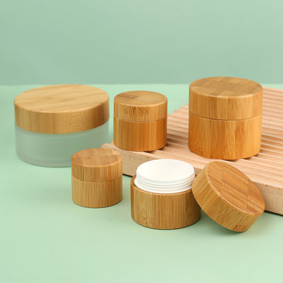 Bamboo Cap Skincare Body Lotion Cosmetic Packaging 30g 50g 100g Glass Empty Container Frosted Cream Jars for Cosmetic