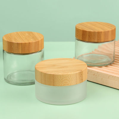 Bamboo Cap Skincare Body Lotion Cosmetic Packaging 30g 50g 100g Glass Empty Container Frosted Cream Jars for Cosmetic