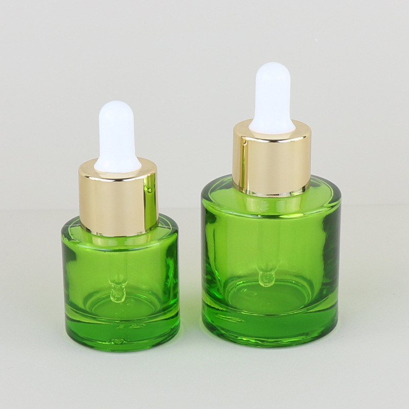 Eco Friendly Cosmetic Packaging 15ml30ml 50ml 1 oz 1.5oz Green Serum Essential Oil Bottomed Glass Dropper Bottle with Golden Cap